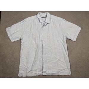 Cubavera Shirt Mens Button Up Vacation Polo 100% Linen L Short Sleeve Light Blue